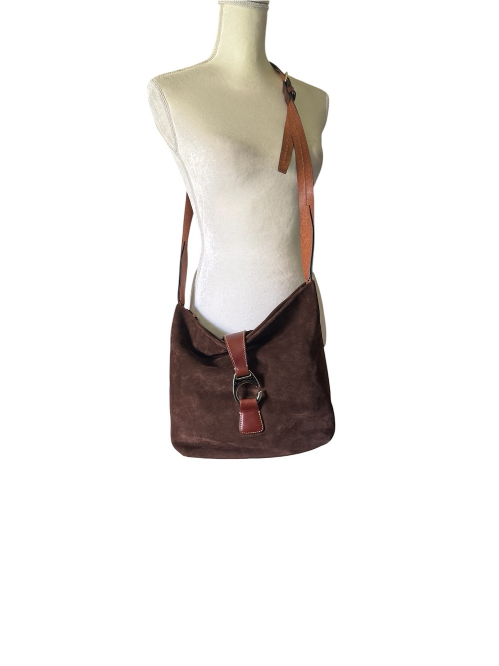 Dooney & Bourke Brown Suede bag with Tan Leather Strap